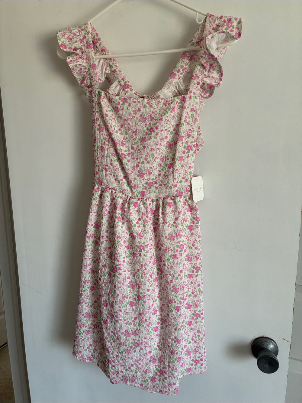 Altar'd State Pink & White Floral Backless Ruffle Dress medium